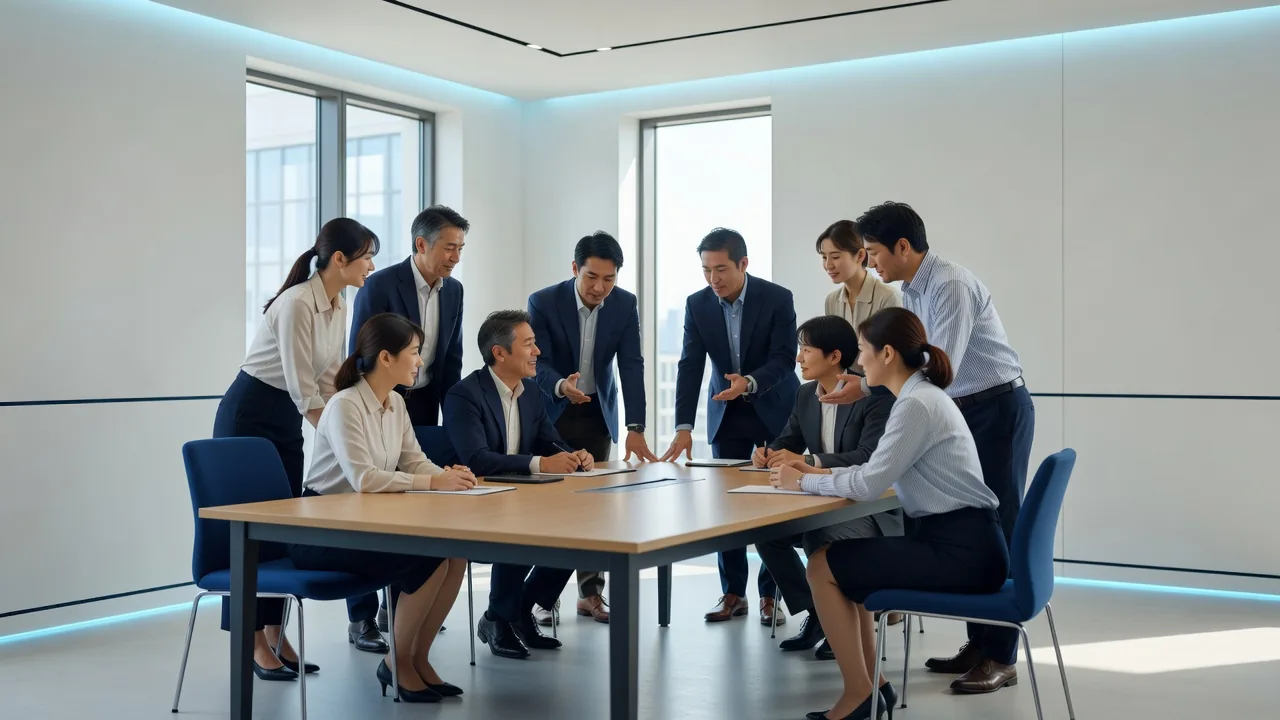 ネットワーク構成について打ち合わせを行うエンジニアチーム